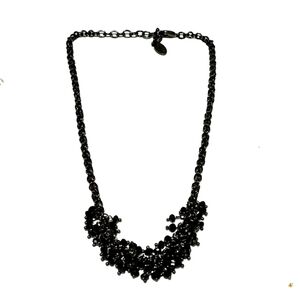 VINTAGE TINY BEADED BLACK CLUSTERED DANGLE GUNMETAL CHAIN 21" NECKLACE